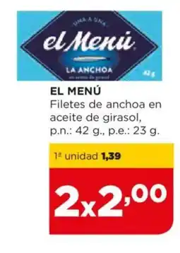 Alimerka EL MENÚ Filetes de anchoa en aceite de girasol oferta