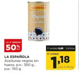 Alimerka LA ESPAÑOLA Aceitunas negras sin hueso oferta