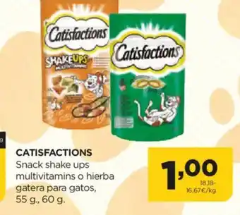 Alimerka CATISFACTIONS Snack shake ups multivitamins o hierba gatera para gatos oferta