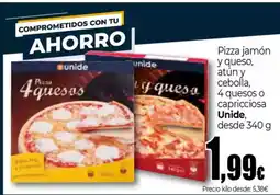 Unide Supermercados Pizza jamón y queso, atún y cebolla oferta