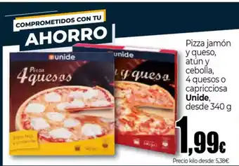 Unide Supermercados Pizza jamón y queso, atún y cebolla oferta