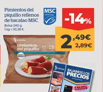 La Sirena Pimientos del piquillo rellenos de bacalao MSC oferta