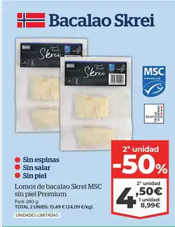 La Sirena Lomos de bacalao Skrei MSC sin piel Premium oferta