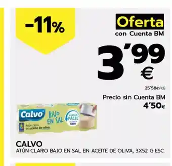 BM Supermercados CALVO Atún claro bajo en sal en aceite de oliva oferta