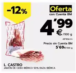 BM Supermercados L. CASTRO Jamón de cebo ibérico 50% raza ibérica oferta