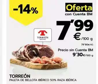 BM Supermercados TORREÓN Paleta de bellota ibérico 50% raza ibérica oferta