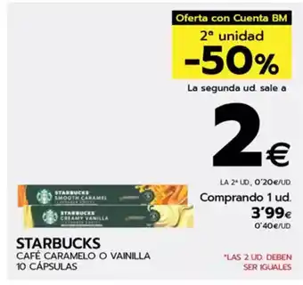 BM Supermercados STARBUCKS Café caramelo o vainilla 10 cápsulas oferta