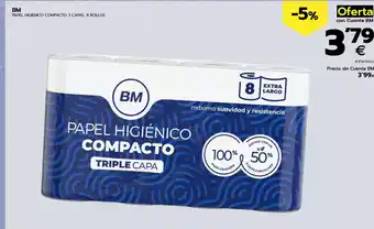 BM Supermercados BM Papel higiénico compacto 3 capas, 8 rollos oferta