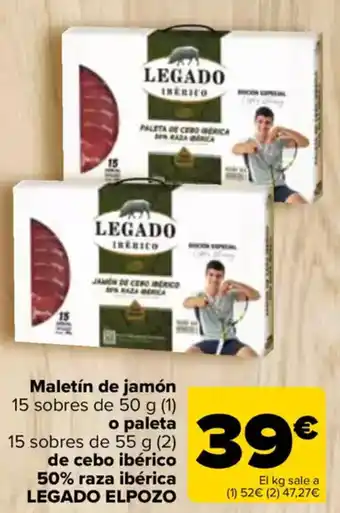 Carrefour LEGADO ELPOZO Maletín de jamón 15 sobres de o paleta 15 sobres de de cebo ibérico 50% raza ibérica oferta