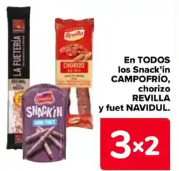 Carrefour En todos los snack'in campofrío, chorizo revilla y fuet navidul. oferta