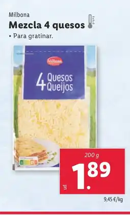 Lidl MILBONA Mezcla 4 quesos oferta