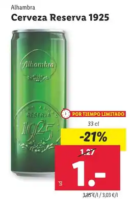 Lidl ALHAMBRA Cerveza Reserva 1925 oferta