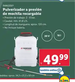 Lidl PARKSIDE Pulverizador a presión de mochila recargable oferta