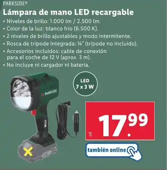 Lidl PARKSIDE Lámpara de mano LED recargable oferta