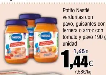 FROIZ Potito Nestlé verduritas con pavo, guisantes con ternera o arroz con tomate y pavo oferta