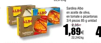 FROIZ Sardina Albo en aceite de oliva, en tomate o picantonas 3/4 piezas oferta