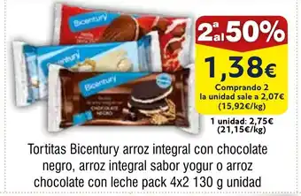 FROIZ Tortitas Bicentury arroz integral con chocolate negro, arroz integral sabor yogur o arroz chocolate con leche oferta