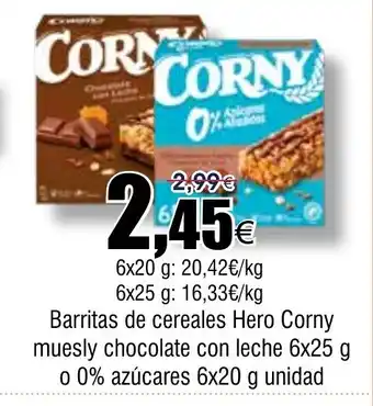 FROIZ Barritas de cereales Hero Corny muesly chocolate con leche oferta