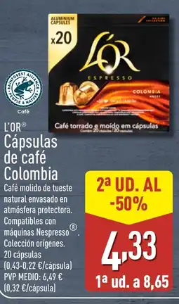 ALDI L'OR Cápsulas de café Colombia oferta