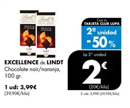 Supermercados Lupa EXCELLENCE de LINDT Chocolate noir/naranja oferta