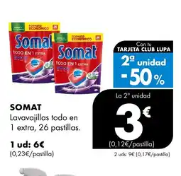 Supermercados Lupa SOMAT Lavavajillas todo en 1 extra, 26 pastillas. oferta