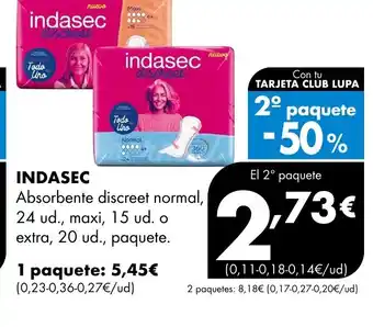 Supermercados Lupa INDASEC Absorbente discreet normal oferta