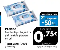 Supermercados Lupa PASITOS Toallitas hipoalergénicas piel sensible, paquete oferta