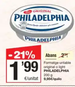 SPAR Fragadis PHILADELPHIA Formatge untable original o light oferta