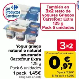 Carrefour Yogur griego natural o natural azucarado Carrefour Extra oferta