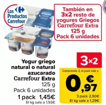 Carrefour Yogur griego natural o natural azucarado Carrefour Extra oferta