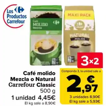 Carrefour Café molido Comprando 3, la unidad sale a Mezcla o Natural Carrefour Classic oferta