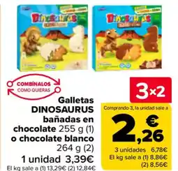 Carrefour DINOSAURUS Galletas bañadas en chocolate o chocolate blanco oferta