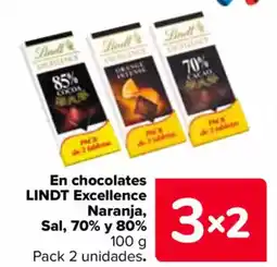 Carrefour LINDT En chocolates Excellence Naranja, Sal 70% y 80% oferta