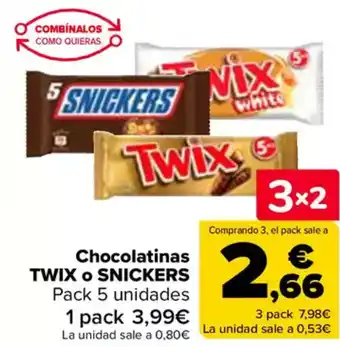Carrefour TWIX O SNICKERS Chocolatinas oferta