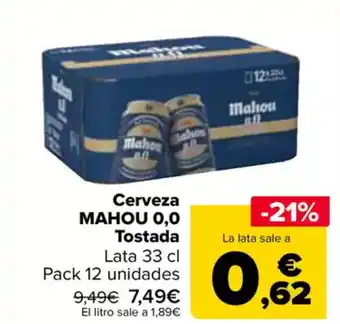 Carrefour MAHOU Cerveza 0,0 Tostada oferta