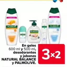 Carrefour NATURAL BALANCE y PALMOLIVE. En geles desodorantes y jabones oferta