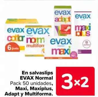 Carrefour EVAX En salvaslips Normal Maxi, Maxiplus, Adapt y Multiforma. oferta