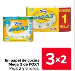 Carrefour FOXY En papel de cocina mega 3 de pack 2 y 6 rollos oferta