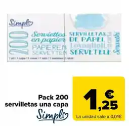 Carrefour Pack 200 servilletas una capa oferta