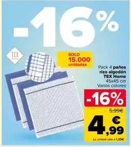Carrefour TEX Pack 4 paños rizo algodón home oferta