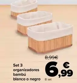 Carrefour Set 3 organizadores bambú blanco o negro oferta