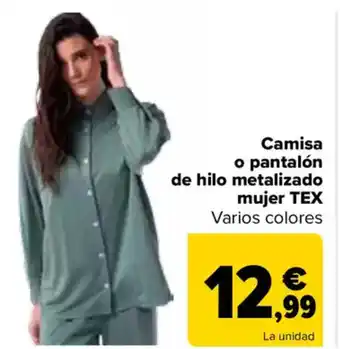 Carrefour TEX Camisa o pantalón de hilo metalizado mujer oferta