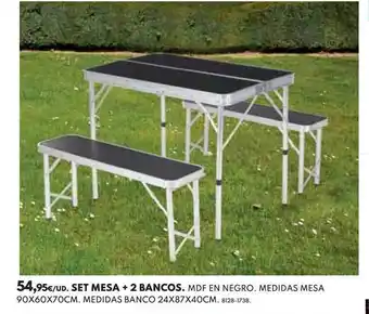 BricoCentro SET MESA + 2 BANCOS 90x60x70cm , 24x87x40cm oferta