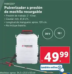 Lidl PARKSIDE® Pulverizador a presión de mochila recargable oferta