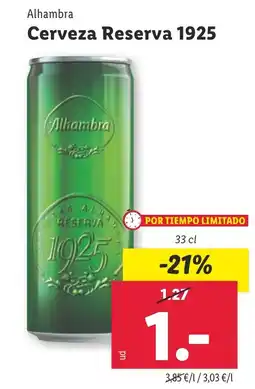 Lidl ALHAMBRA Cerveza Reserva 1925 oferta