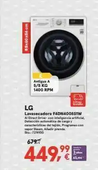 Worten 85x60x66 cm i antigua a 5/8 kg 1400 rpm fe பாசம் lg lavasecadora f4dn4008sw detection automatica de cargo al direct drive oferta