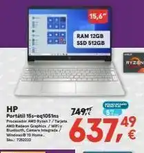 Worten 15,6" ram 12gb ssd 512gb ryzan 749,7 hp portatil 15-09105ins praca amd r/t amd radeon graphica / bluetooth, camarinerada/ oferta
