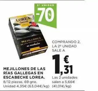 Mejillones De Las Rías Gallegas En Escabeche Lorea 8/12 piezas, 68gne