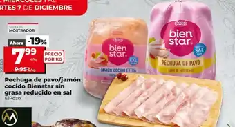 Dia Pechuga de Pavo/Jamón Cocido Bienstar Sin Grasa Reducido En Sal ElPozo oferta