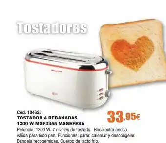 Ferrcash Tostador 4 Rebanadas 1200 W Mgf3355 Magefesa oferta